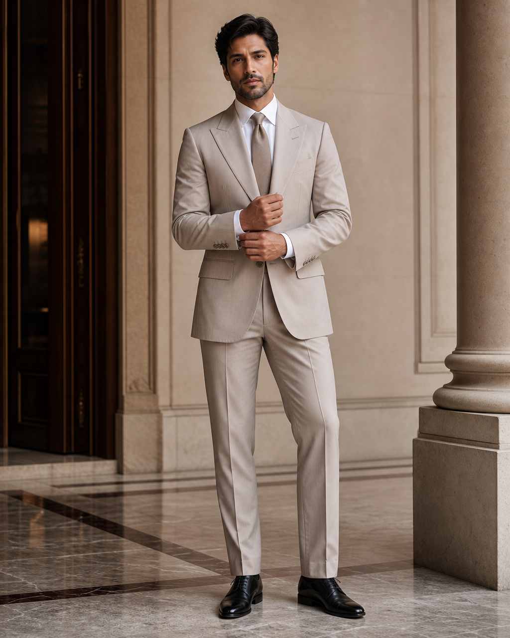 Light Taupe Cotton Summer Suit - Custom Made to Measure front view