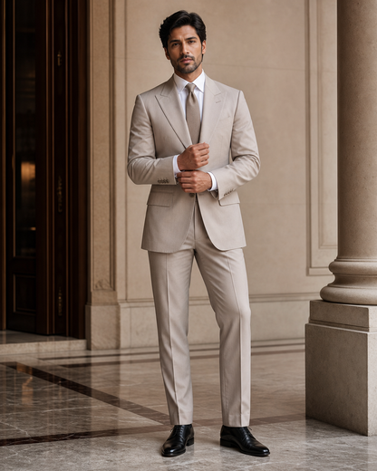 Light Taupe Cotton Summer Suit - Custom Made to Measure front view