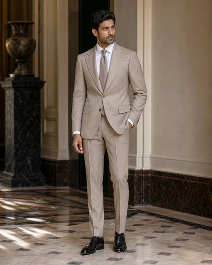 Light Taupe Cotton Summer Suit - Custom Made to Measure side back view