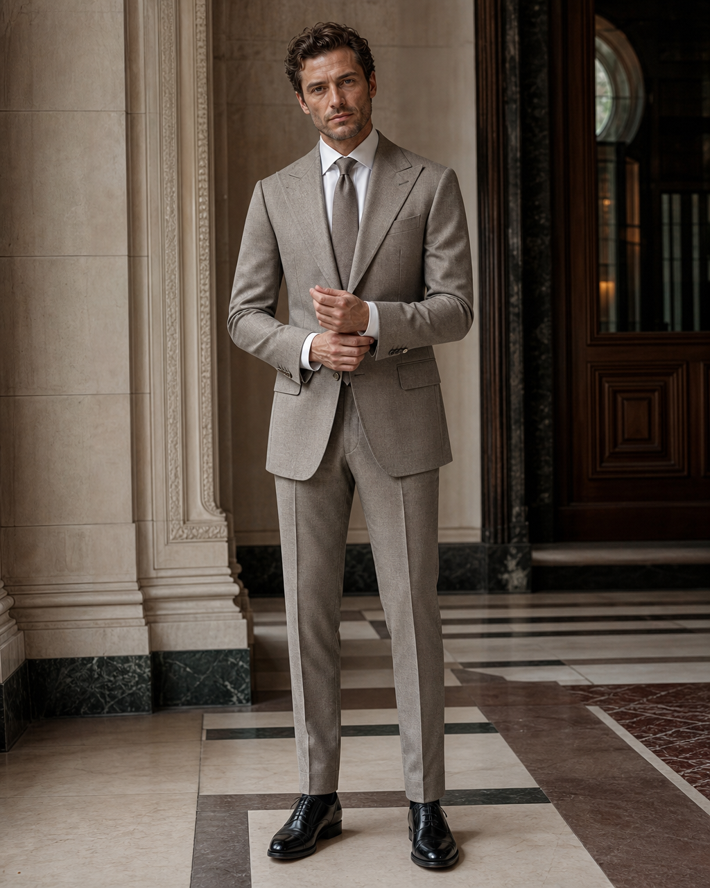 Light Taupe Flannel Winter Suit - Custom Made to Measure front view