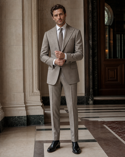 Light Taupe Flannel Winter Suit - Custom Made to Measure front view