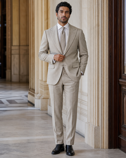 Light Taupe Linen Beach Wedding Suit - Custom Made to Measure front view