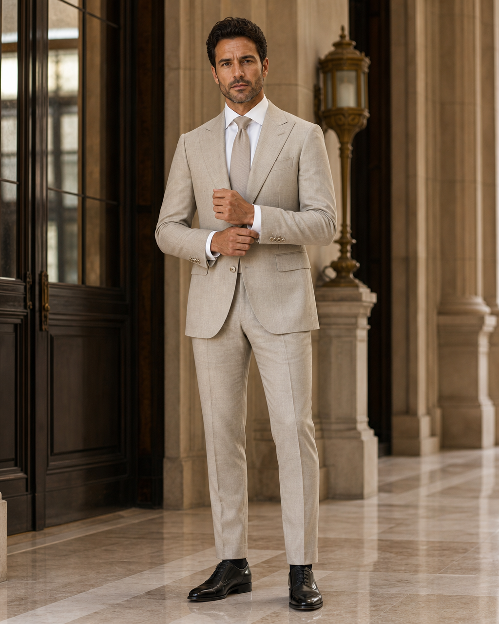 Light Taupe Linen Summer Suit - Custom Made to Measure front view