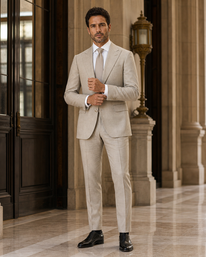 Light Taupe Linen Summer Suit - Custom Made to Measure front view