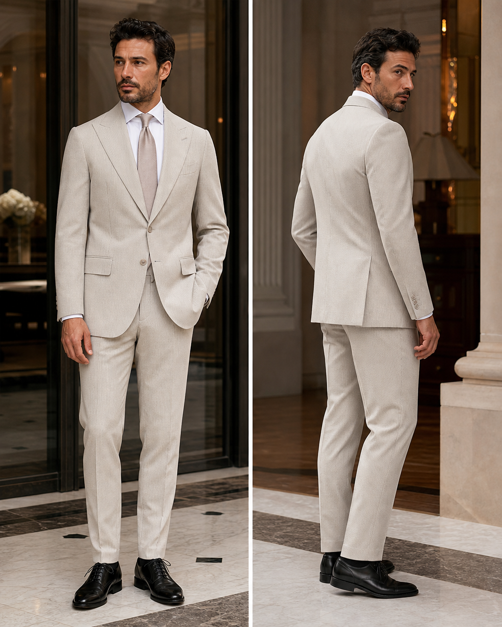 Light Taupe Seersucker Beach Wedding Suit - Custom Made to Measure side back view