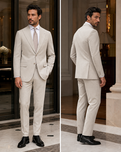 Light Taupe Seersucker Beach Wedding Suit - Custom Made to Measure side back view