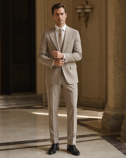 Light Taupe Seersucker Summer Suit - Custom Made to Measure front view