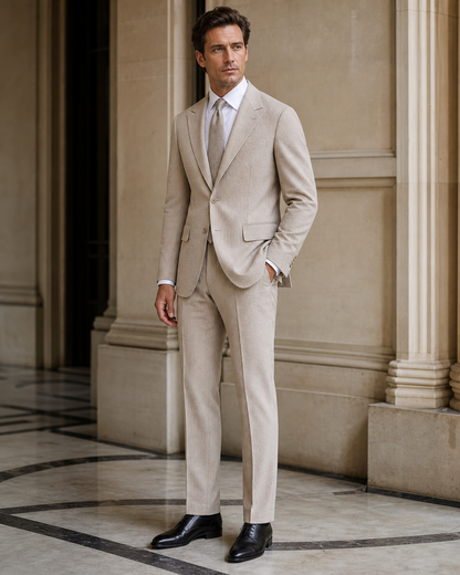 Light Taupe Seersucker Summer Suit - Custom Made to Measure side back view