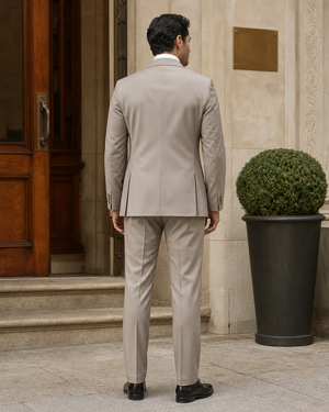 Light Taupe Silk Blend Shawl Lapel Suit — Custom Made to Measure — 2