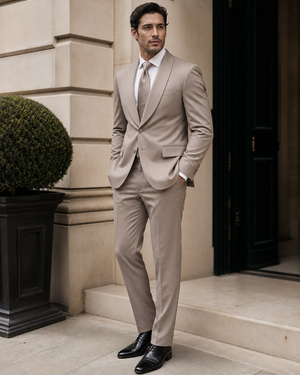 Light Taupe Silk Blend Shawl Lapel Suit — Custom Made to Measure — 3