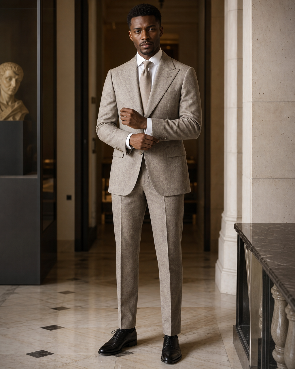 Light Taupe Tweed Winter Suit - Custom Made to Measure front view