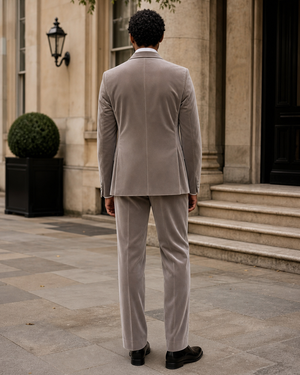 Light Taupe Velvet Shawl Lapel Suit — Custom Made to Measure — 2