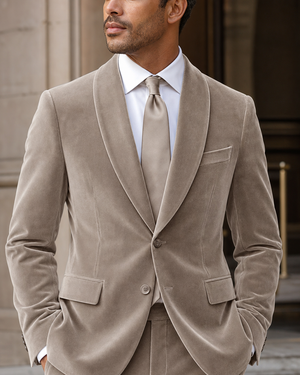 Light Taupe Velvet Shawl Lapel Suit — Custom Made to Measure — 4