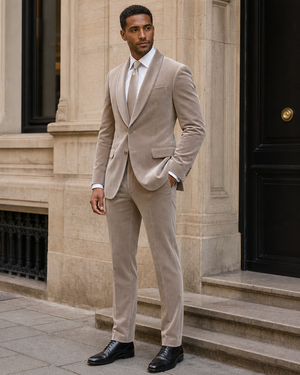 Light Taupe Velvet Shawl Lapel Suit — Custom Made to Measure — 3