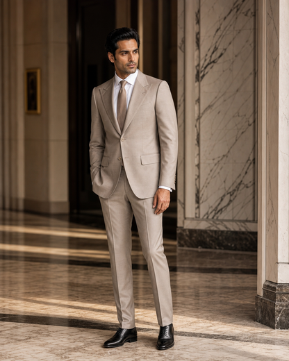 Light Taupe Wool Outdoor Wedding Suit - Custom Made to Measure side back view