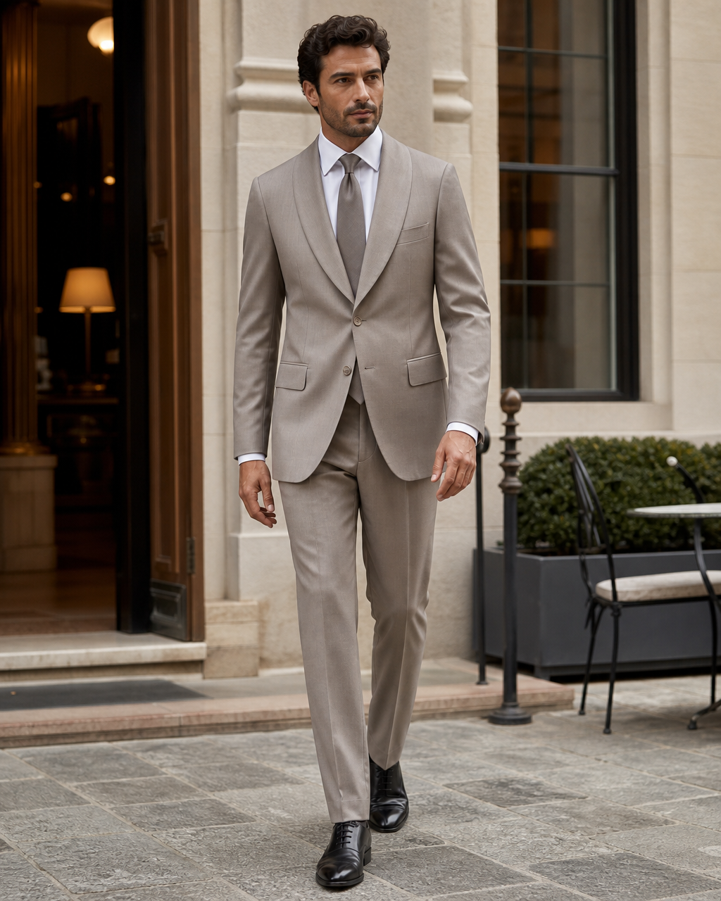 Light Taupe Wool Shawl Lapel Suit — Custom Made to Measure