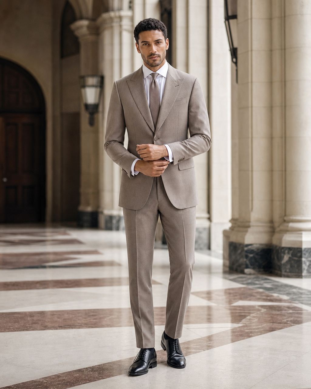 Light Taupe Wool Winter Suit - Custom Made to Measure front view