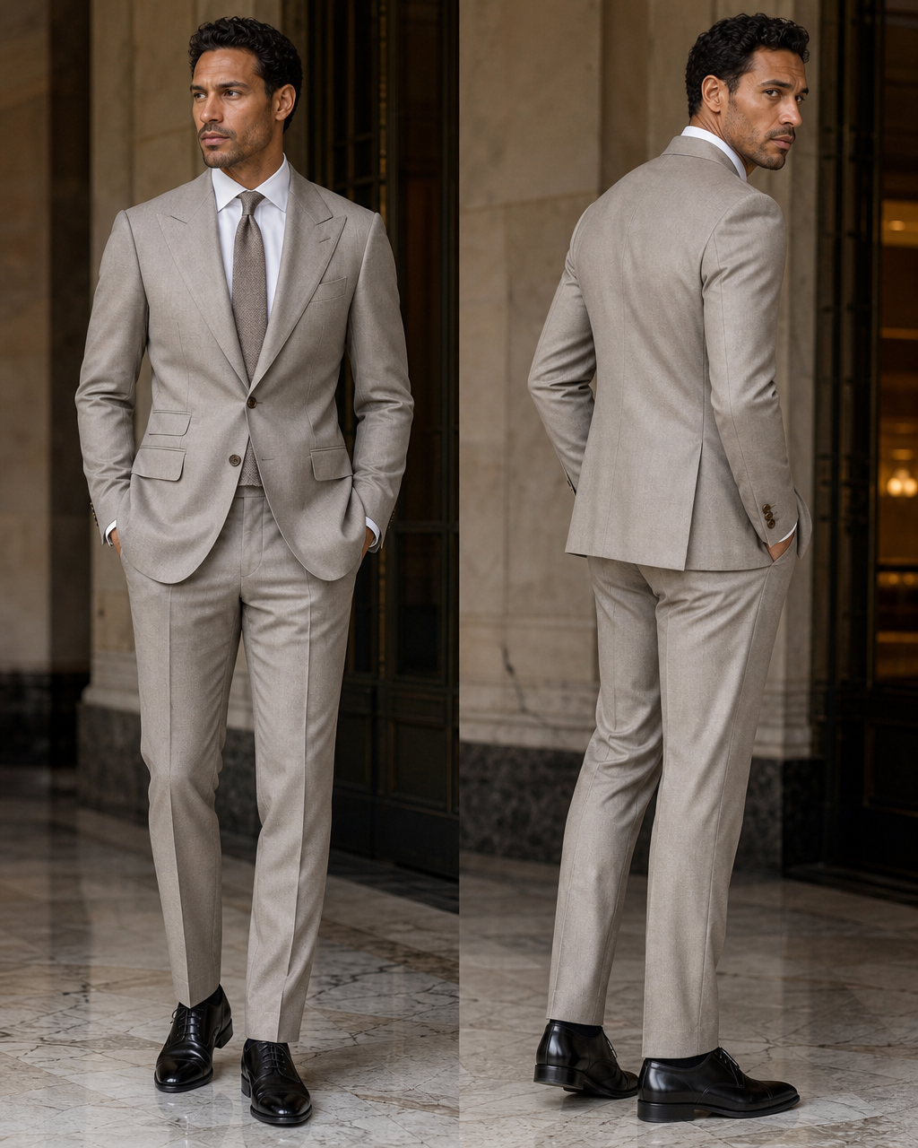Light Taupe Wool Winter Suit - Custom Made to Measure side back view