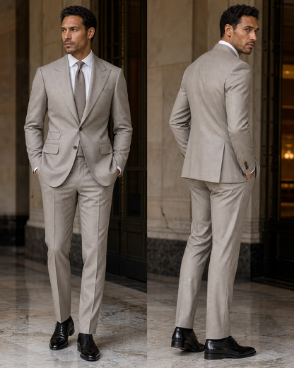 Light Taupe Wool Winter Suit - Custom Made to Measure side back view