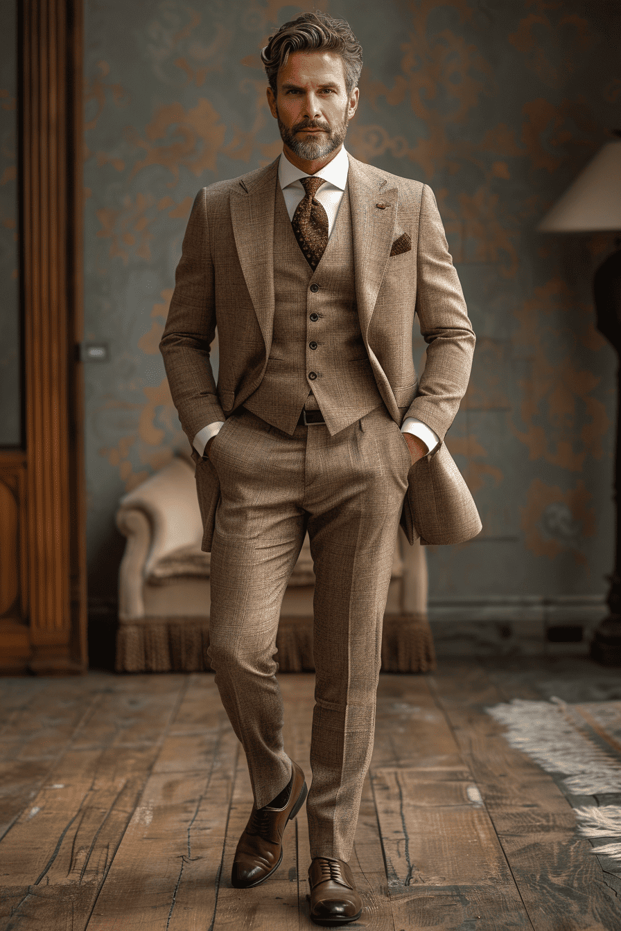 Light Taupe Silk Blend Cocktail Party Suit — Custom Made to Measure