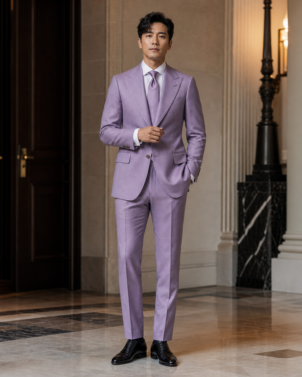 Lilac Cashmere Blend Winter Suit - Custom Made to Measure front view