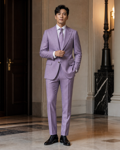 Lilac Cashmere Blend Winter Suit - Custom Made to Measure front view