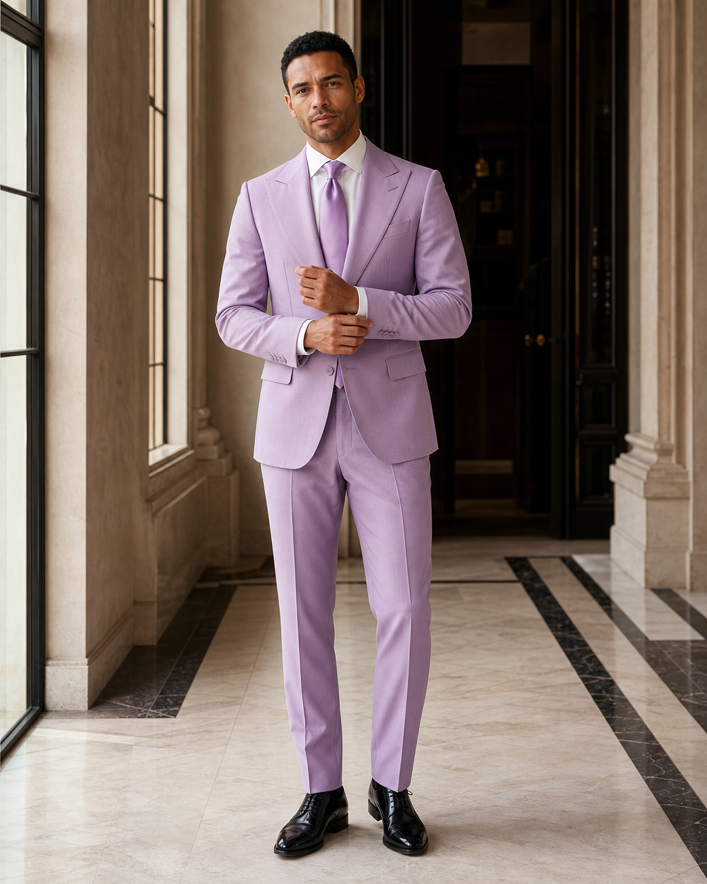 Lilac Cotton Beach Wedding Suit - Custom Made to Measure front view