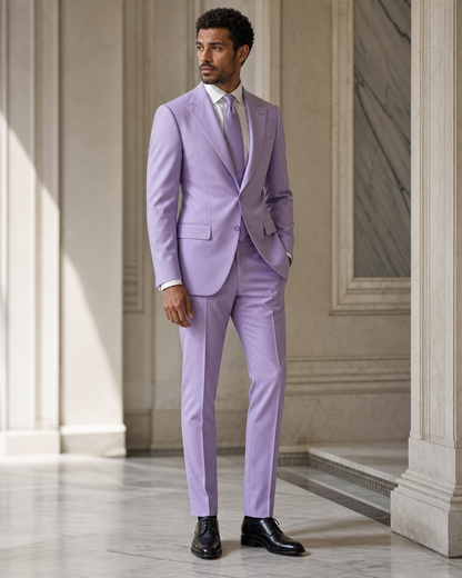 Lilac Cotton Beach Wedding Suit - Custom Made to Measure side back view