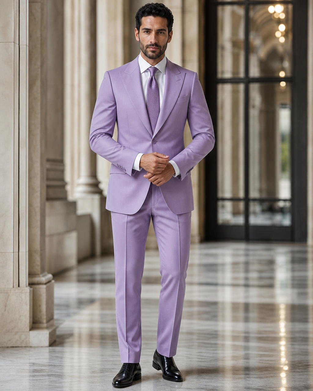 Lilac Cotton Outdoor Wedding Suit - Custom Made to Measure front view