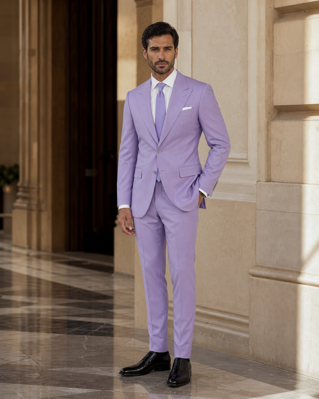 Lilac Cotton Outdoor Wedding Suit - Custom Made to Measure side back view