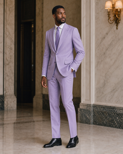 Lilac Cotton Summer Suit - Custom Made to Measure side back view