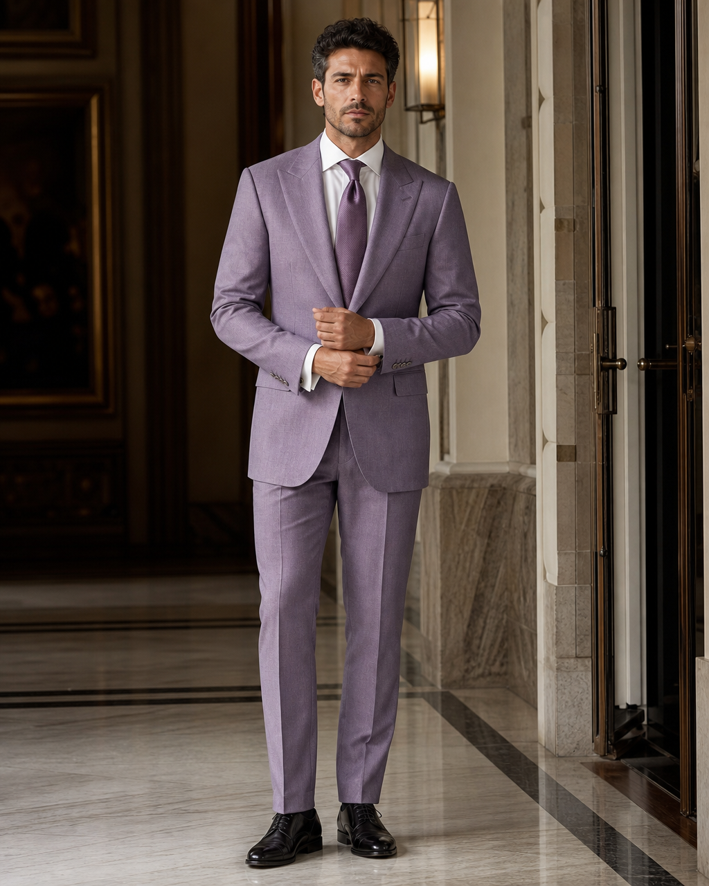 Lilac Flannel Winter Suit - Custom Made to Measure front view