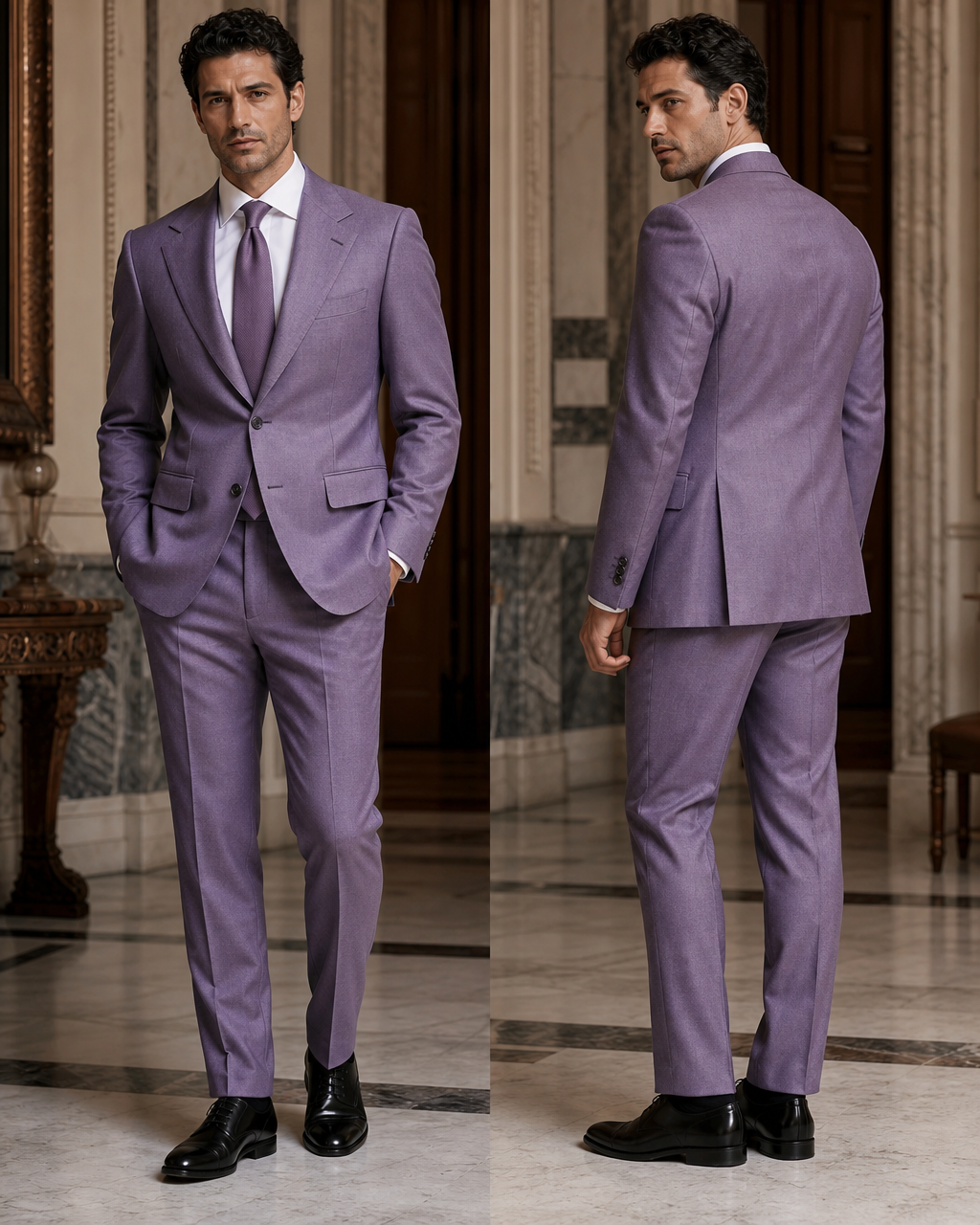Lilac Flannel Winter Suit - Custom Made to Measure side back view
