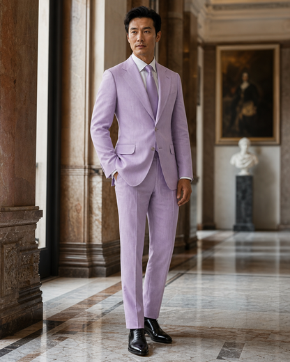 Lilac Linen Beach Wedding Suit - Custom Made to Measure side back view