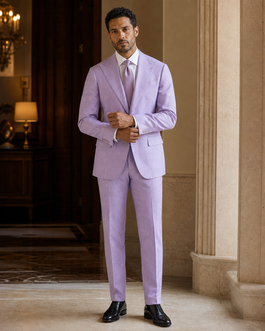 Lilac Linen Outdoor Wedding Suit - Custom Made to Measure front view