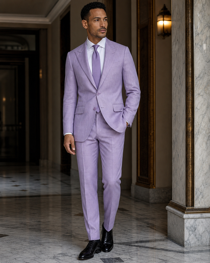 Lilac Linen Outdoor Wedding Suit - Custom Made to Measure side back view