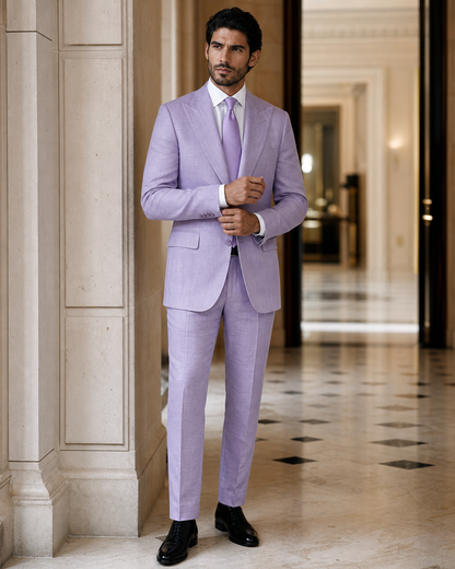 Lilac Linen Summer Suit - Custom Made to Measure front view