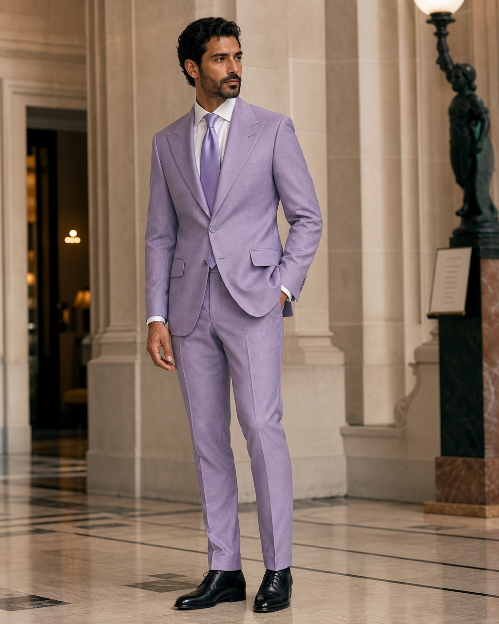 Lilac Linen Summer Suit - Custom Made to Measure side back view