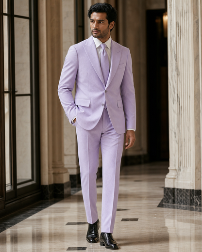Lilac Seersucker Beach Wedding Suit - Custom Made to Measure side back view