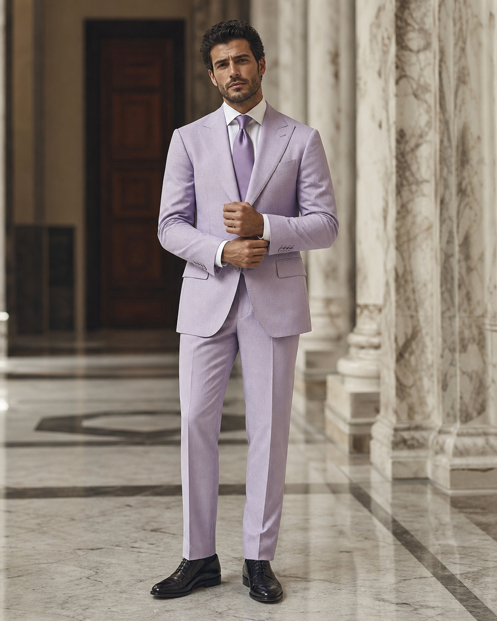 Lilac Seersucker Summer Suit - Custom Made to Measure front view