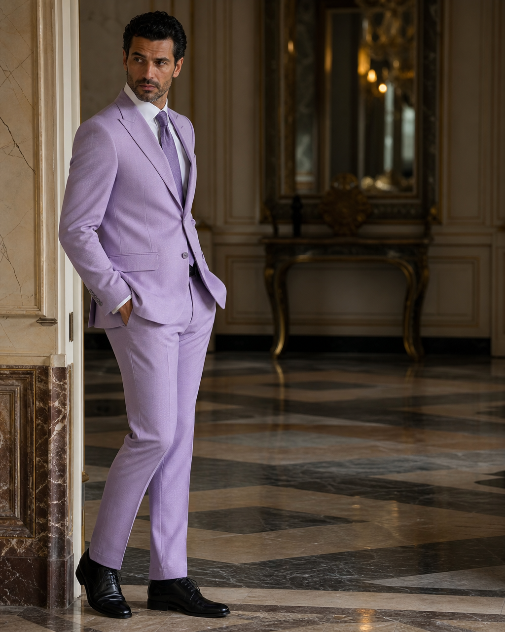 Lilac Seersucker Summer Suit - Custom Made to Measure side back view