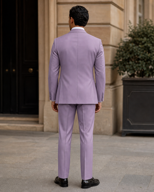 Lilac Silk Blend Peak Lapel Suit - Custom Made to Measure back view