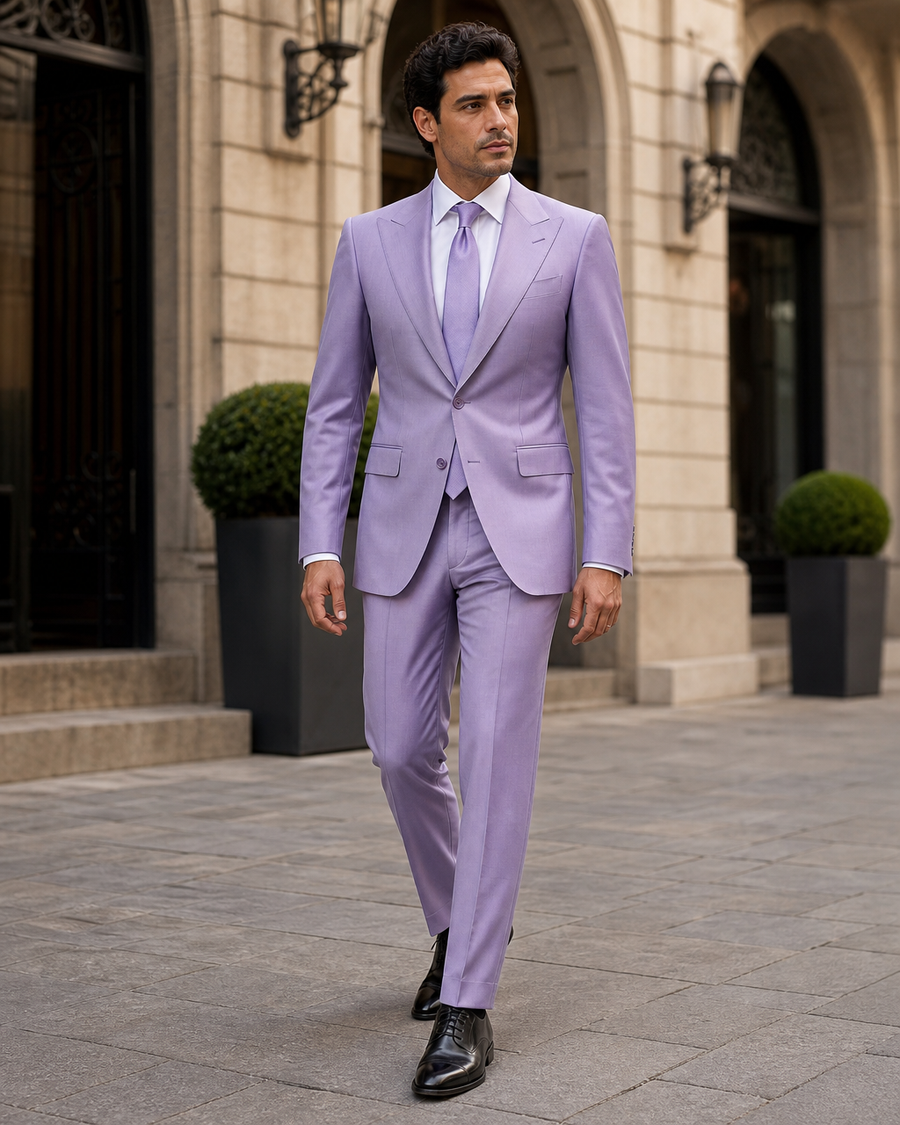 Lilac Silk Blend Peak Lapel Suit — Custom Made to Measure
