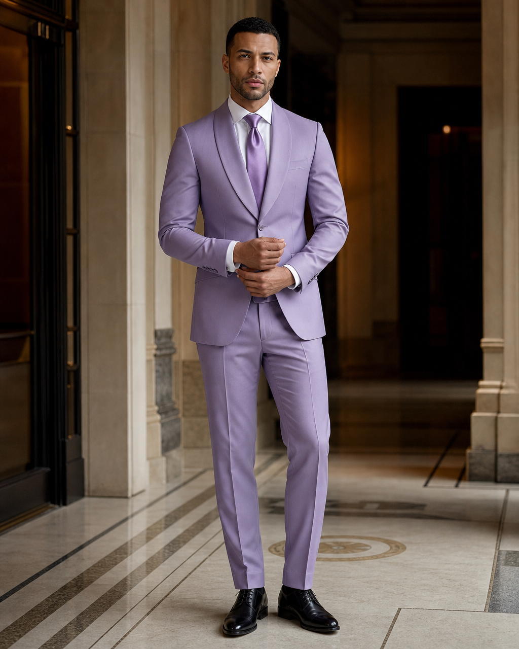 Lilac Silk Blend Shawl Lapel Suit - Custom Made to Measure front view