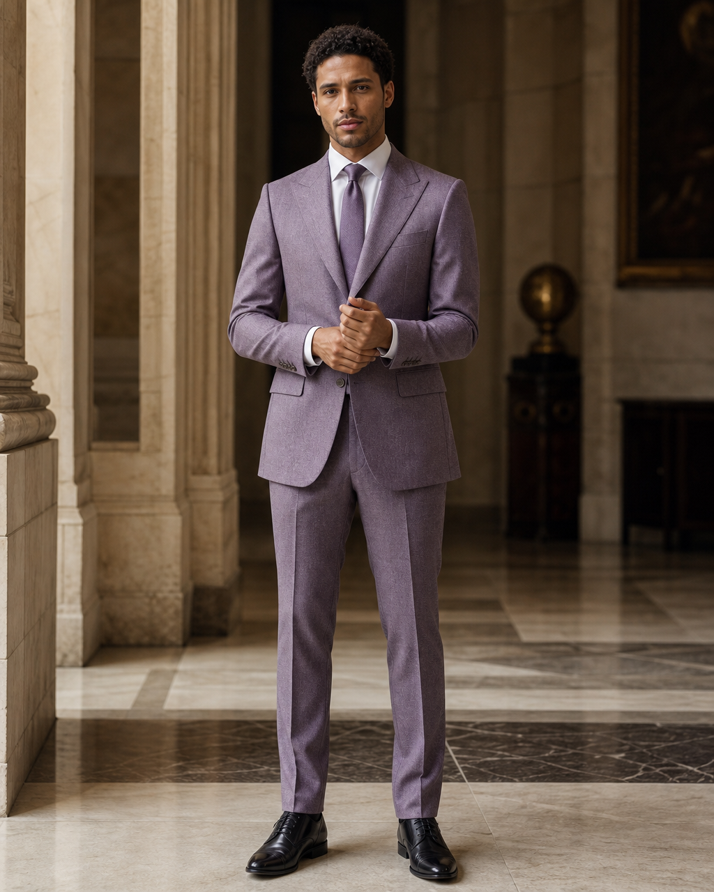 Lilac Tweed Winter Suit - Custom Made to Measure front view