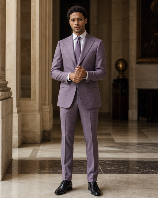 Lilac Tweed Winter Suit - Custom Made to Measure front view