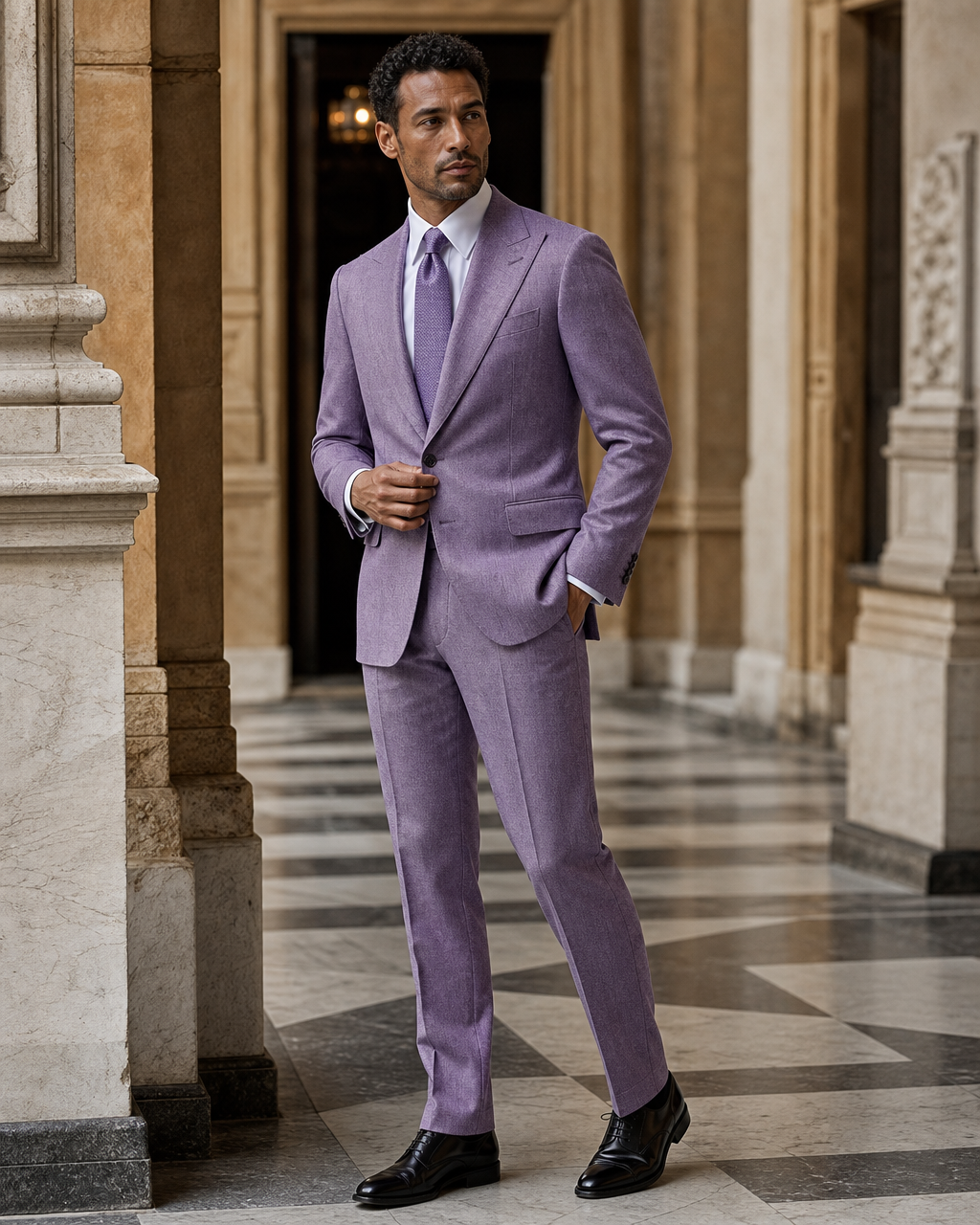 Lilac Tweed Winter Suit - Custom Made to Measure side back view