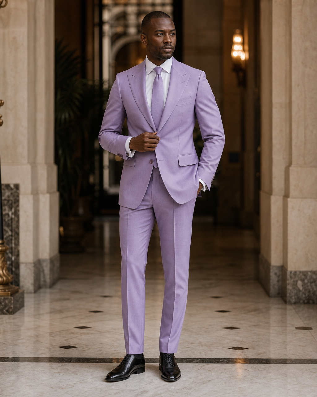 Lilac Wool Outdoor Wedding Suit - Custom Made to Measure front view