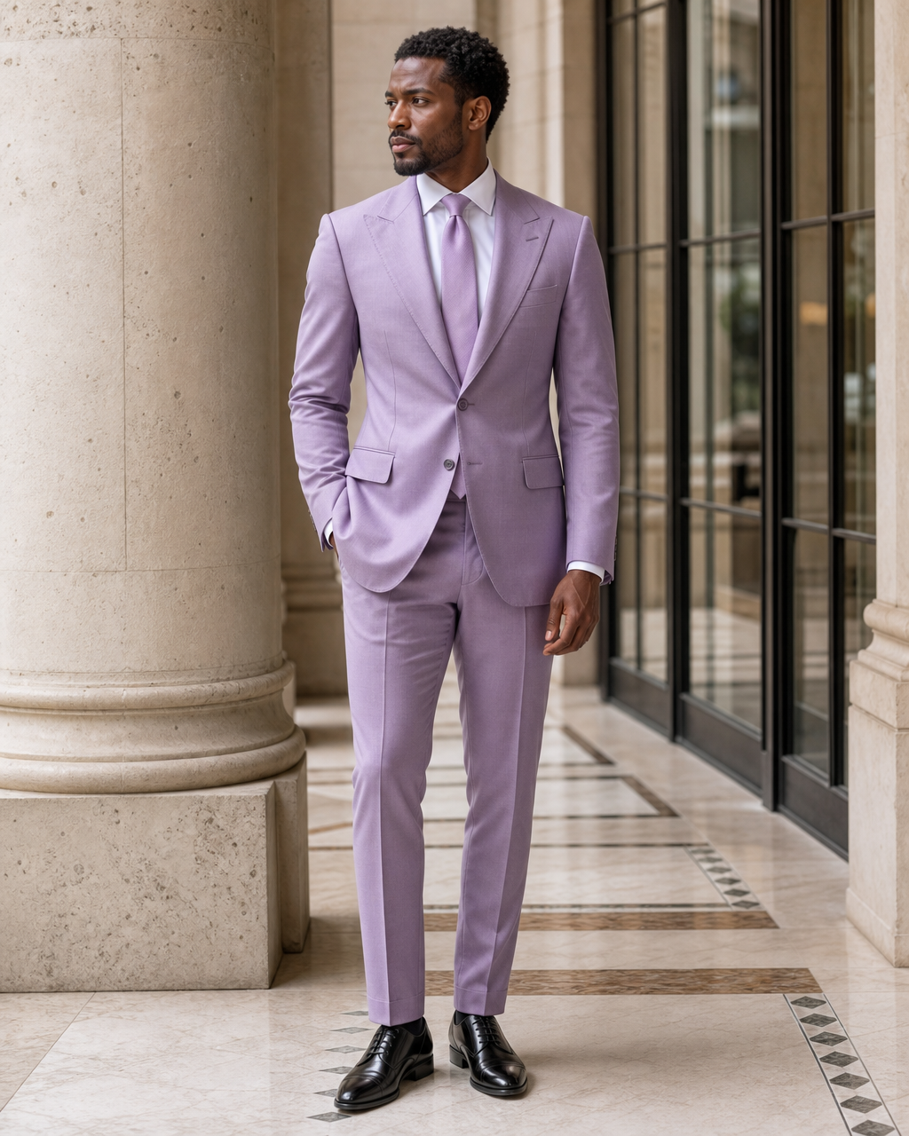 Lilac Wool Outdoor Wedding Suit - Custom Made to Measure side back view