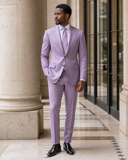 Lilac Wool Outdoor Wedding Suit - Custom Made to Measure side back view